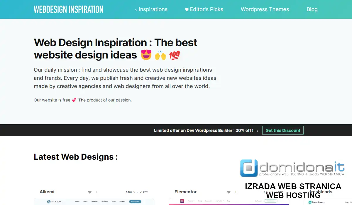 Snimka zaslona odredišne stranice Webdesign Inspiration
