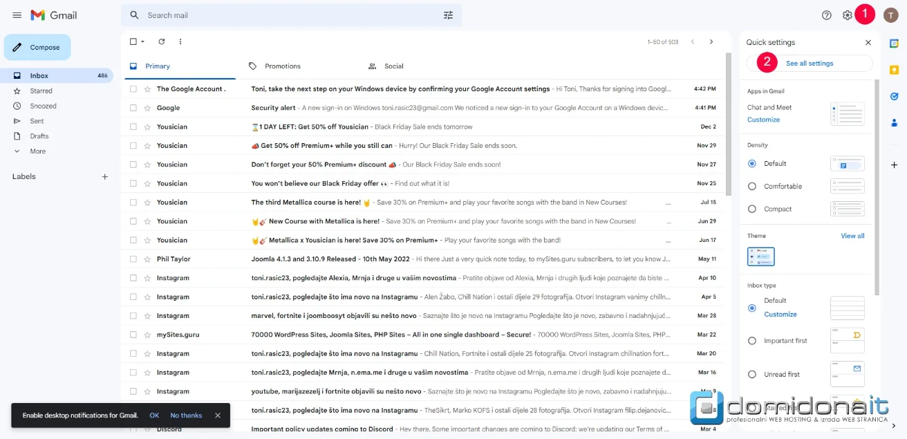 Kako do postavki unutar Gmail